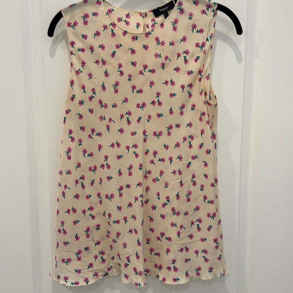 Theory size small sleeveless floral print silk top